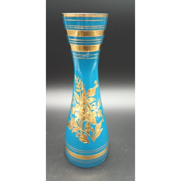 Vintage Blue And Gold Metal Engraved Bud Vase Made In India - Picture 3 of 7